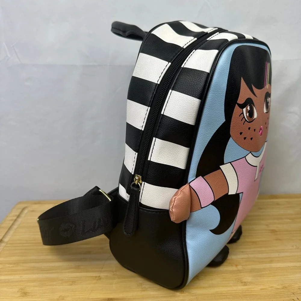 Luv Betsey Johnson Soccer Girl Mini Backpack‎ Black White Striped Character Bag
